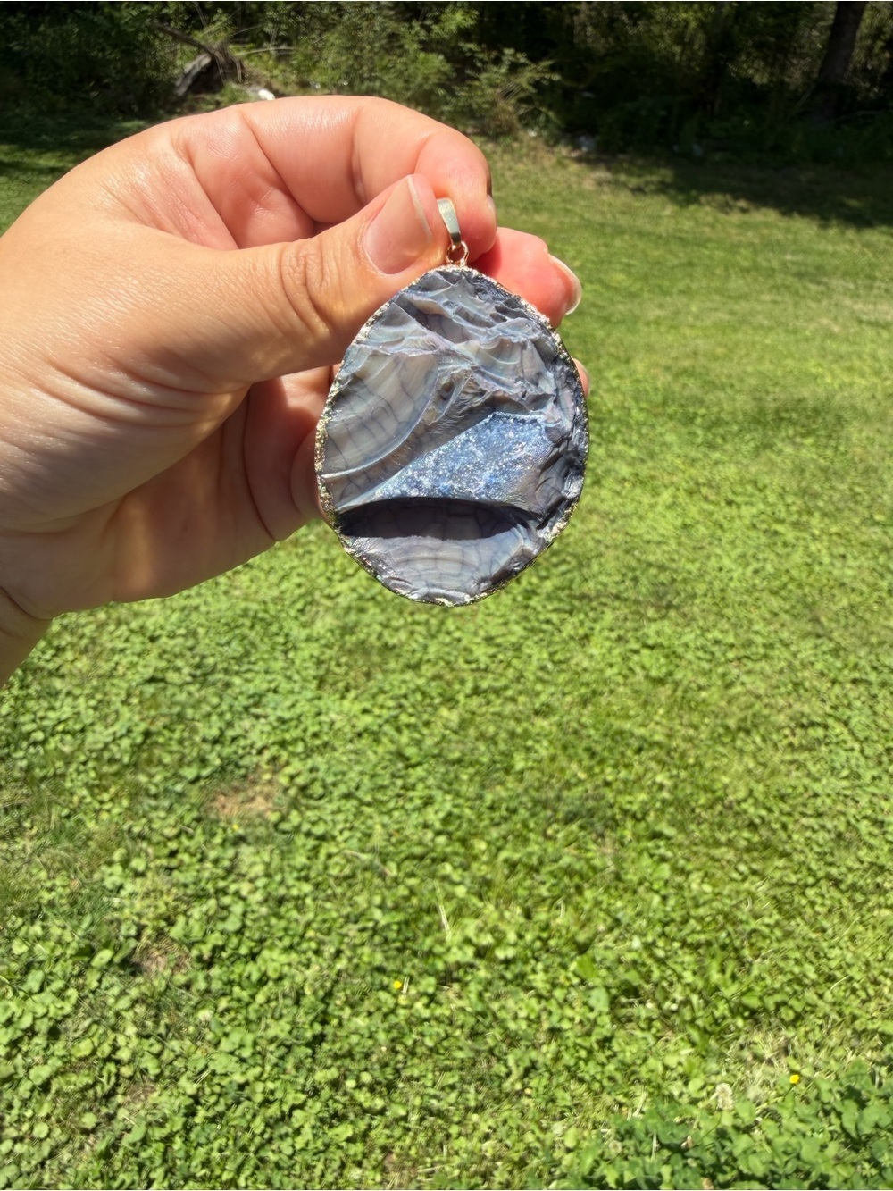 Natural Gray Agate Pendant Necklace